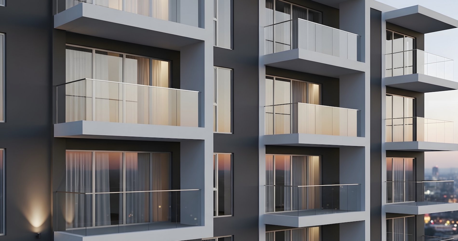 Multifamily residences at dusk